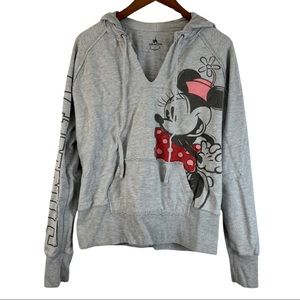 DISNEY | Parks Minnie Mouse Split Neck Pullover Graphic Hoodie Womens Size Large